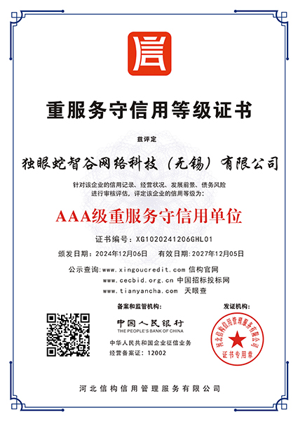 重服务守信用等级证书